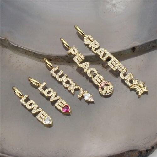 5-43mm 20pcs/lot Cz words plating pendant charm,clear cubic zircon pave charm pendant,new style cz letter pendant component