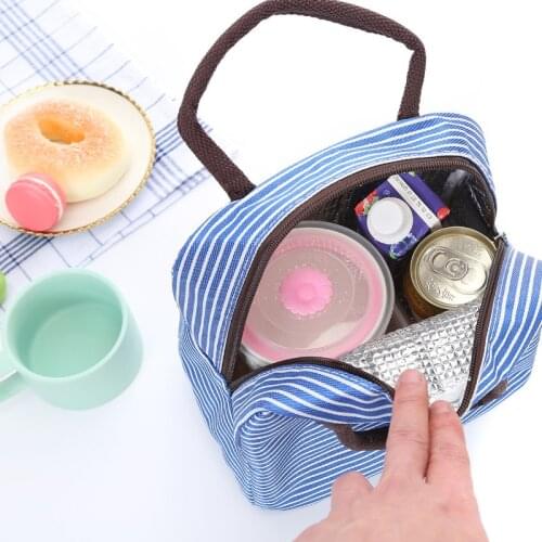Portable Lunch Bag Stripe 2021 New Thermal Insulated Lunch Box Tote Cooler Bag Pouch Lunch Container Food Storage Bags Handbag