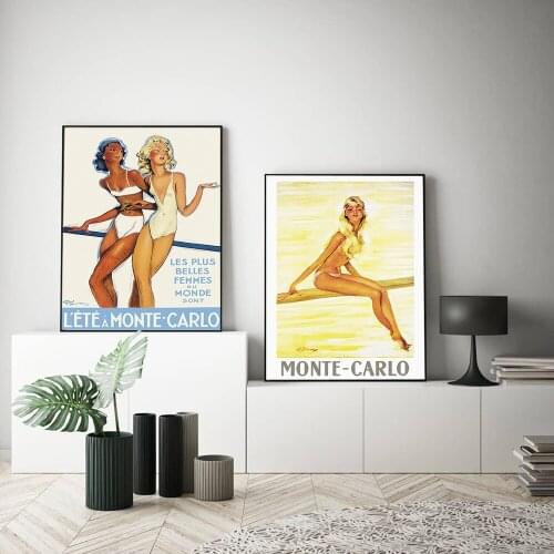 Nordic Modern Young Woamn In Monte-Carlo Posters And Prints Abstract Bikini Girl Canvas Painting Wall Art Picture Bedroom Decor