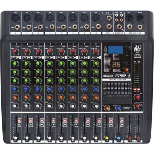 Professional 8 Channel Mixer Mixing Console 24 Bit Digital Multi-effect Processor 40KHz 7-Brand EQ Bluetooth Stereo AUX FX
