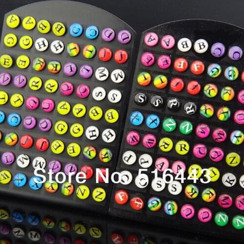 Mix Color 144pcs Enamel Stainless steel Women Mens Letter Stud Earrings Wholesale Fashion Jewelry A-432