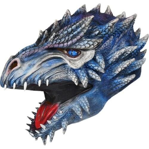 Realistic Ice Blue Dragon Latex Mask Halloween Costume Props For Adult Festival Party Dinosaur Headgear Novelt Gift