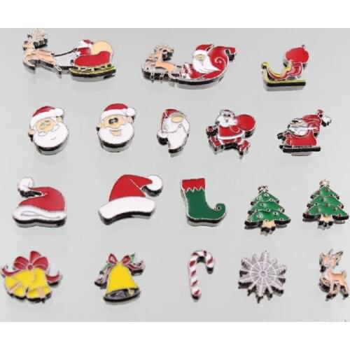 Christmas Slide Charms Zinc Alloy Floating Charms For DIY Wristband Bracelet Belt Mix 20pcs