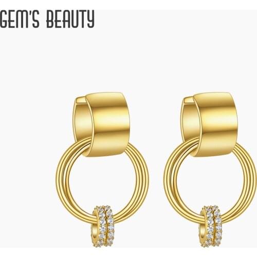 GEMS BEAUTY 18K Gold Filled 925 Sterling Silver Double Circle Clip Earrings Connected Linked Circles Earrings For Women Jewelry