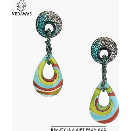 Vedawas Fashion ZA Woven Metallic Thread Drop Earrings for Women Boho Multicolored Waterdrop Earrings Summer Holiday Jewelry