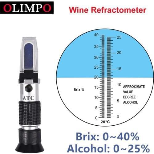 Alcohol Refractometer Sugar Wine concentration meter densitometer 0-25% alcohol 0-40% Brix Grapes
