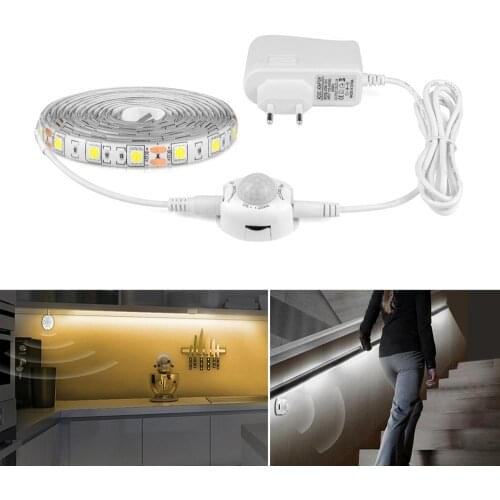 PIR Motion Sensor LED Lights 5050 SMD LED Strip 1M 2M 3M 4M 5M led Light Strip Waterproof with Adapter led lights for room