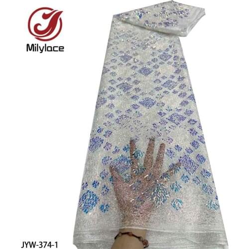 African Tulle Lace Fabric High Quality Embroidery Lace Fabric with Sequins for Wedding Dress JYW-374