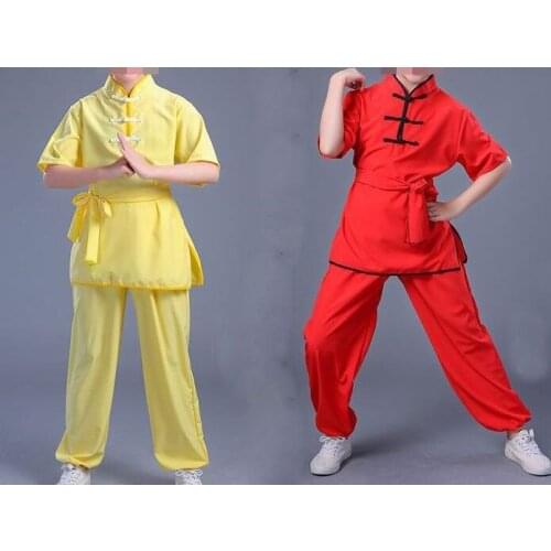 UNISEX 4color blue/red/yellow children tai chi training suits kids costumes gril/boy kung fu uniforms martial arts clothing