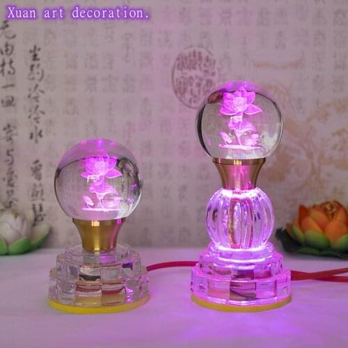 [In stock] Crystal lotus lamp colorful long light charge lamp plug LED household Buddhist lamp decorations for home