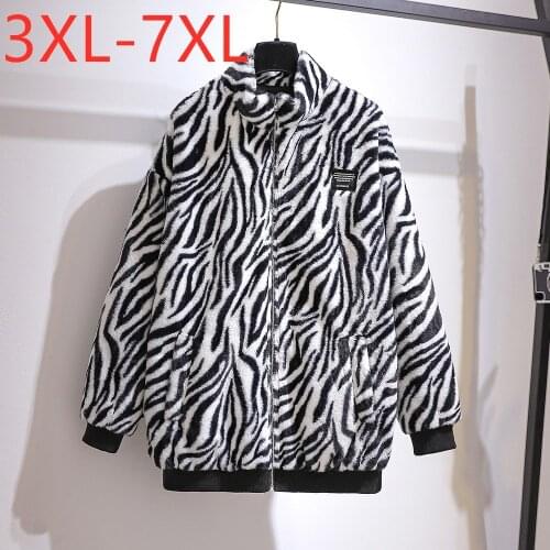 New Ladies Autumn Winter Plus Size Jacket For Women Large Long Sleeve Fleece Leopard Loose Pocket Thick Coat 3XL 4XL 5XL 6XL 7XL