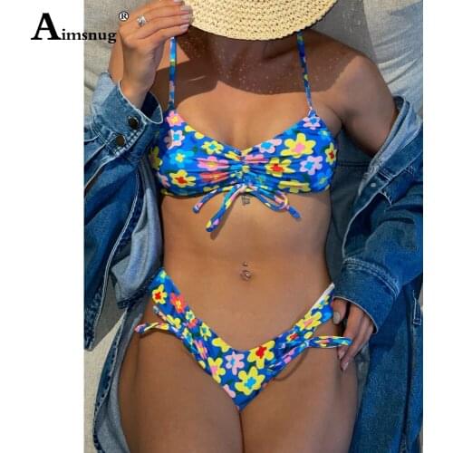 Women Bikini Sets Female Beachwear Sexy Push Up Two Pieces Swimwear Bandage Swimsuits 2021 Fashion Daisy Print Bathing Suits