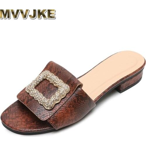 MVVJKE Metal Diamond Buckle Women Slippers Big Size Beach Shoes Female Low Heels Flip Flop Summer Ladies Casual Outdoor Footwear