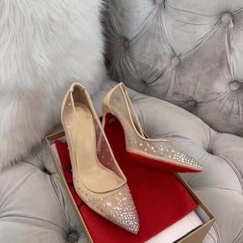 Womens Shoes Paris Strass 100 Embellished Mesh Pumps Crystal Glitter Bling Beige Strass Wedding Shoes