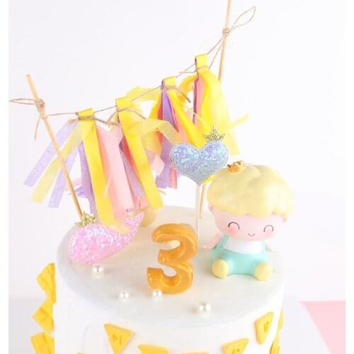 1set Colorful cake toppers wedding decor cakes supplies birthday party Tassel Bunting Cake Topper Dessert baking decor top flags