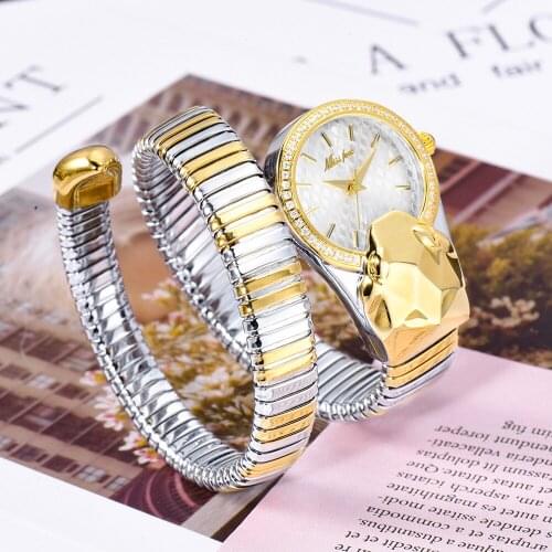 2021 Top Brand Luxury Diamond Watch For Women Unique Snake Shape Iced Out Quartz Wrist Watch Relogio Feminino Gift Drop Shipping