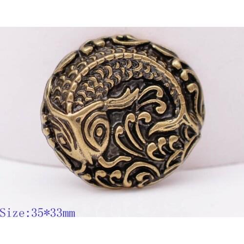 35*34MM 10PC WESTERN RETRO BRASS JAPAN KOI FISH LEATHER CRAFT DECORATION WORKING CONCHOS HORSE SADDLES SCREW BACK