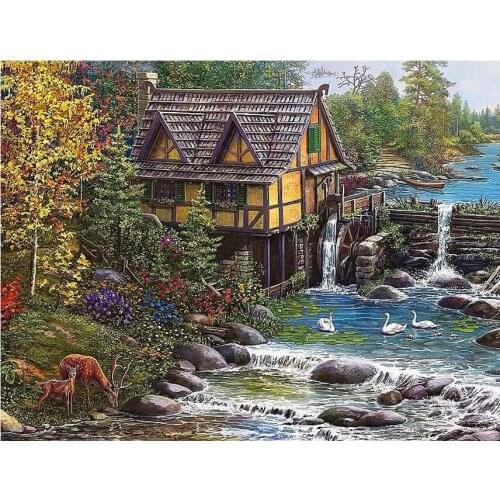 5D Diy Diamond Painting Landscape Full square Round Diamond Embroidery village horse Waterfall Rhinestone Mosaic Needlework