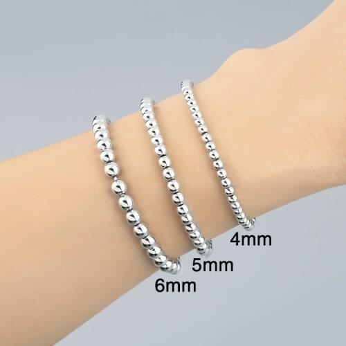 FLOLA 4MM 5MM 6MM Silver Color Beads Bracelets For Women Handmade Beaded Charm Bracelet Simple Jewelry Wholesale Gifts brtc49