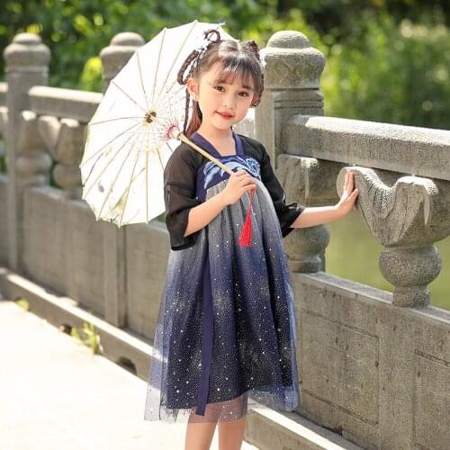 Child Hanfu New Chinese Costume Ancient Chinese Costume Folk Dress For Girls Babys Hanfu Starry Dress Festival Outfit SL1002
