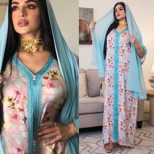 Eid Mubarak 2021 Abaya Dubai Turkey Muslim Hijab Dress Kaftan Moroccan Boho Dress Plus Size Boubou Islamic European Clothing