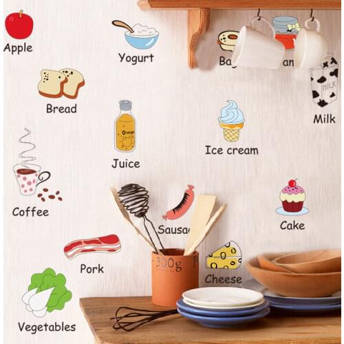 Home Refrigerator Wall Stickers for Kitchen Dining Table Happy Food Mural Decoration Removable Self-Adhesive Decals Poster