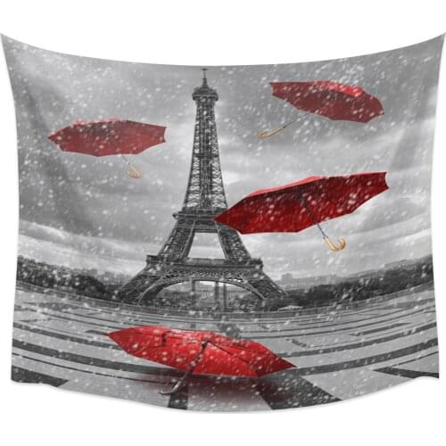 Paris Tower Red Umbrella Square Raindrops Wall Tapestry Cover Beach Towel Picnic Yoga Mat Home Decoration
