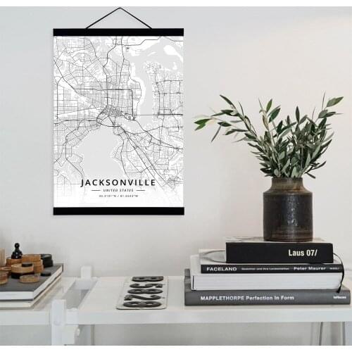 Jacksonville, United States City Map Wooden Framed Canvas Painting Home Decor Wall Art Print Pictures Poster Hanger