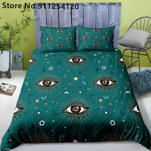 Mysterious Eyes Bedding Sets Outer Space Sun Moon 3D Print Bed Quilt Cover Girl Soft Duvet Cover Set Queen King Size for Bedroom