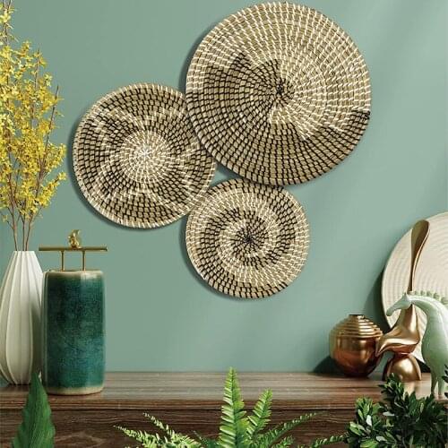 Round Woven Basket Desktop Storage Tool Creative Wall Hanging Decoration for Bedroom Kitchen Living Room SDF-SHIP
