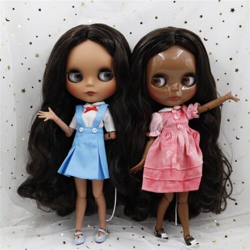 ICY DBS Blyth doll 1/6 bjd toy joint body deep brown hair 30cm doll with clothes shoes