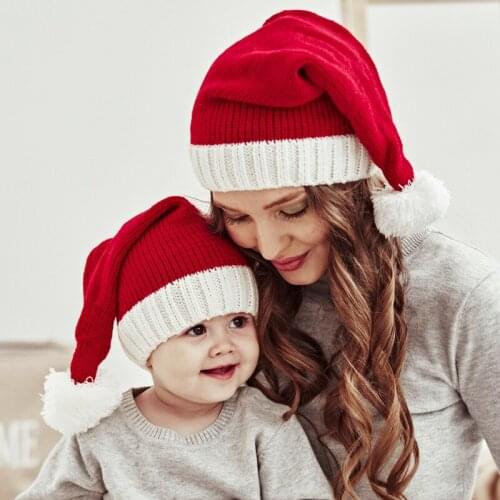 Cute Christmas Parent-Child Hat Warm Winter Mom Kids Girl Boy Beanie Cap Pompom Warm Knitted Children Toddler Bonnet Hat