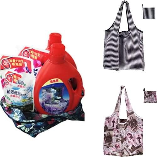 Reusable Shopping Bags Women Foldable Tote Bag Portable Cloth Eco Grocery Bag Folding Large Printed Retro Capacity Handbags