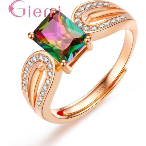 Trendy Fashion Square Cut Crystal Stone Top Quality AAA Cubic Zirconia Sparkling Wedding Promise Ring For Women