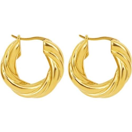 Fashion Stainless Steel Jewelry 18K Gold Plated Twisted Hoop Earrings