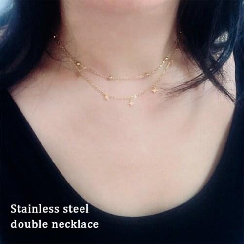 New Multilayer Stainless Steel Women Gold Silver Color Bead Chain Hexameron Amulet DavidS Star Crescent Pendant Choker Necklace
