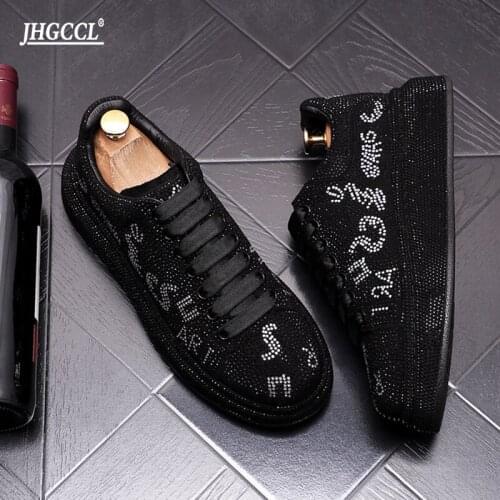 New rhineston Luxury Rhinestone Designer Mens Shoes Punk Sneakers Hip Hop Male Casual Platform Shoes Flats Zapatillas Hombre A6
