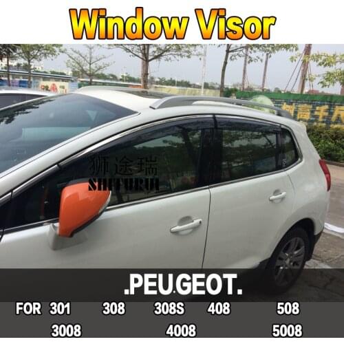 SHITURUI Window Visor Vent Sun Rain Deflector Guard For PEUGEOT 301 308 308S 408 508 5008 4008 3008 2008 car Stainless steel