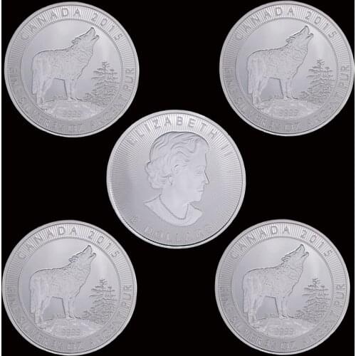 5PCS 2015 Wildlife Wolf Commemorative Silver Coin 1OZ Elizabeth II Collectibles Gifts