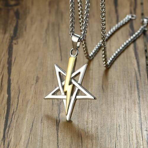 Punk Mens Church of Satan Pendant Necklaces Stainless Steel collar masculino Free Chain 24"