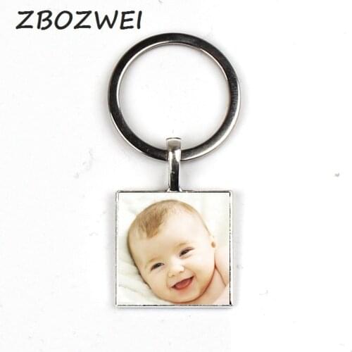 Handmade Personality Photo Family square Keychain Baby Child Dad Mom Brother Sister Grandparents Family Portrait Private Custom