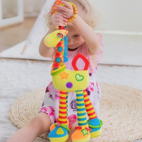 Plush Infant Baby Development Soft Giraffe Animal Handbells Rattles Handle Toys Hot Selling WIth Teether Baby Toy Children Gift