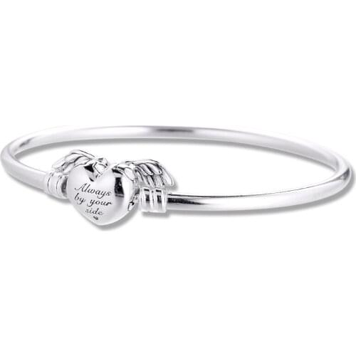 Signature Moments Winged Heart Bangle 100% 925 Sterling Silver Jewelry Diy for Fashion Womens