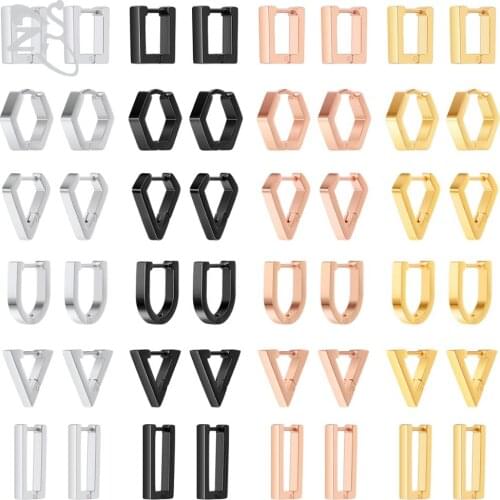 ZS 1 Pair High Polish Stainless Steel Geometric Earrings Men Women Square Triangle Street Pop Rock Hip Hop Ear Piercing Jewelry