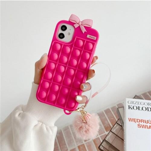Stress Reliever Pop Bubble Phone Case Bowknot Cute Pink Barbie Silicone Soft Case for IPhone 11 12 Pro Max Protective Cover