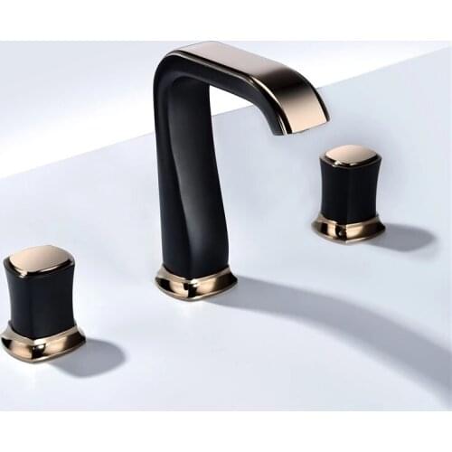 Lottin Bathroom Basin Faucet Mixer Hot &Cold Bathroom Faucet Gold Total Brass Widespread Faucet 3 Holes Sink faucet Rose Gold