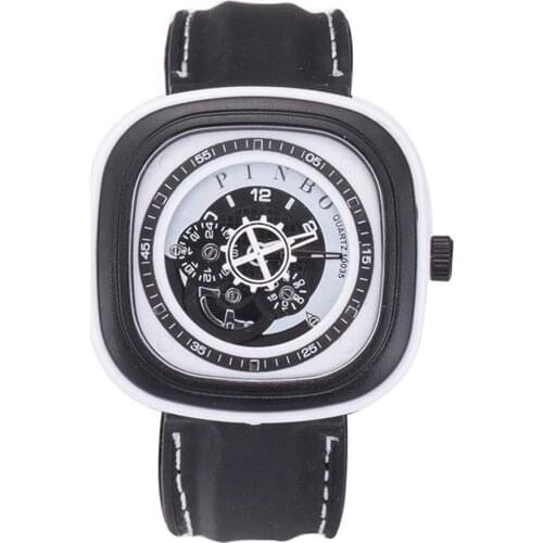 Sport Mens Watch Large Square Dial Polyurethane Strap Analog Fashion Student Outdoor Sports Quartz Wrist Watch Hand Decor