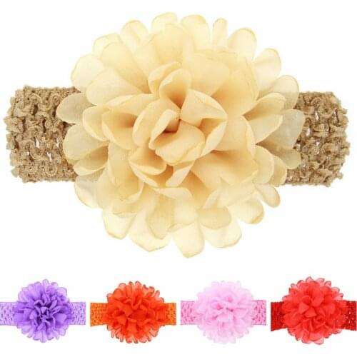 Solid Color Handmade Crochet Elastic Wide Hairband Fashion Chiffon Flower Infant Headband DIY Party Decoration Birthday Gifts