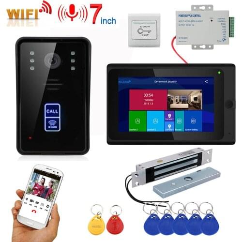 7inch Wireless Wifi RFID Video Door Phone Doorbell Intercom Entry System with 280kg 600BL Mortise Mount Door Magnetic Lock