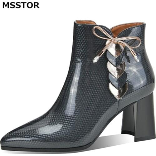 Pointed Toe Ladies Boots Sewing Mixed Colors Butterfly-knot Zipper Winter High Heels Women Party Office Fashion Sexy Ankle